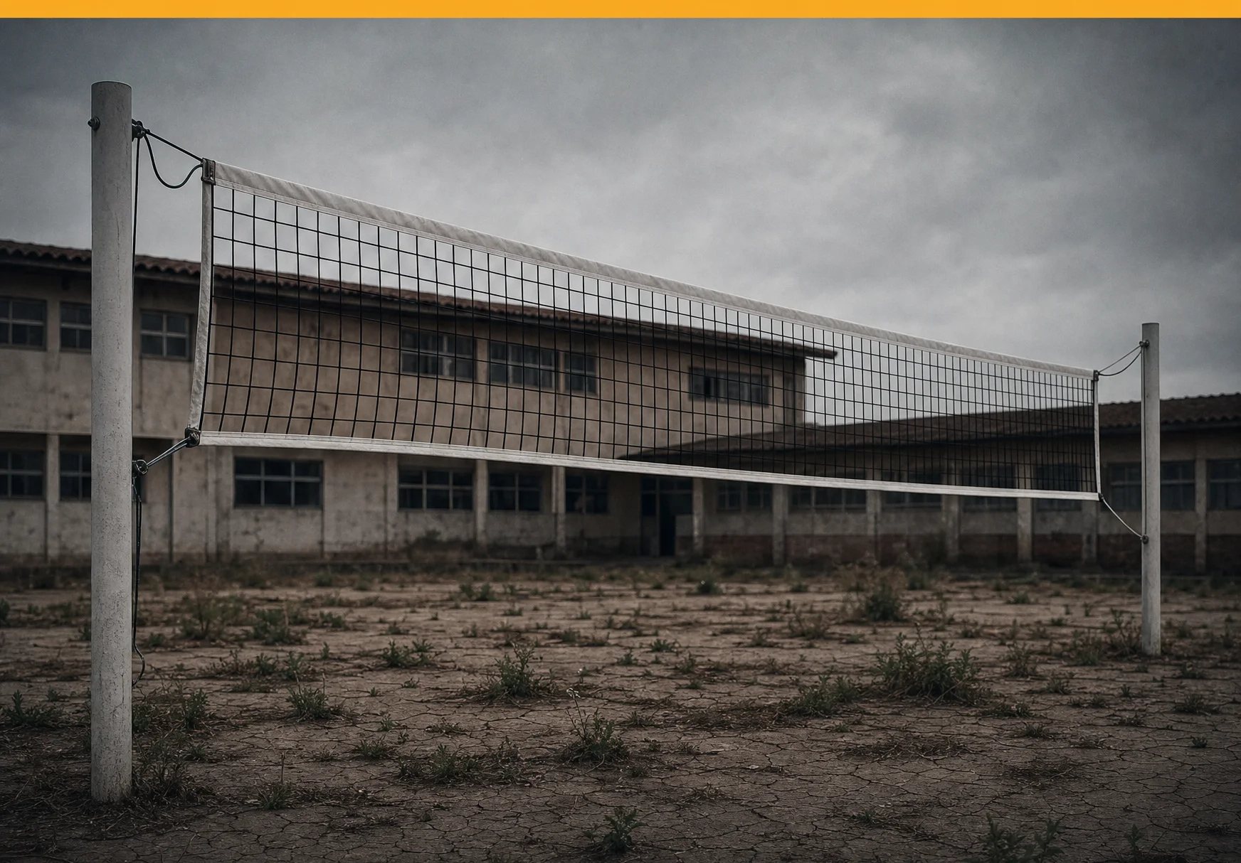Rede de vôlei instalada em pátio de escola sem quadra