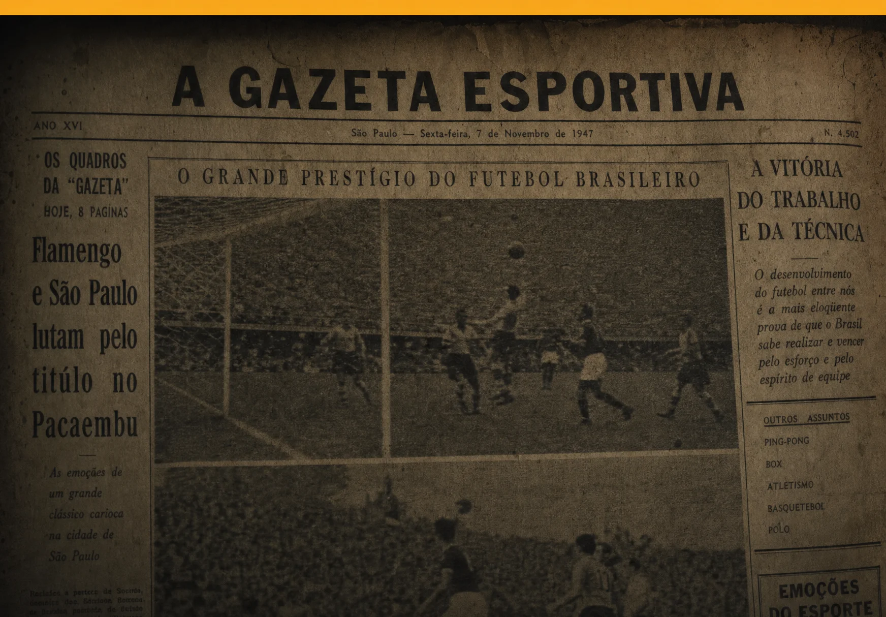 Capa da Gazeta Esportiva de 1947 sobre o futebol brasileiro
