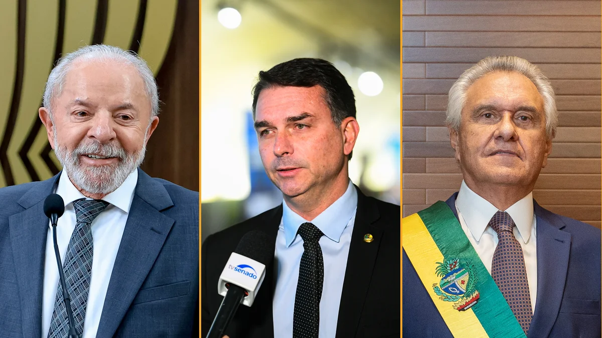 Lula, Flávio Bolsonaro e Ronaldo Caiado lado a lado