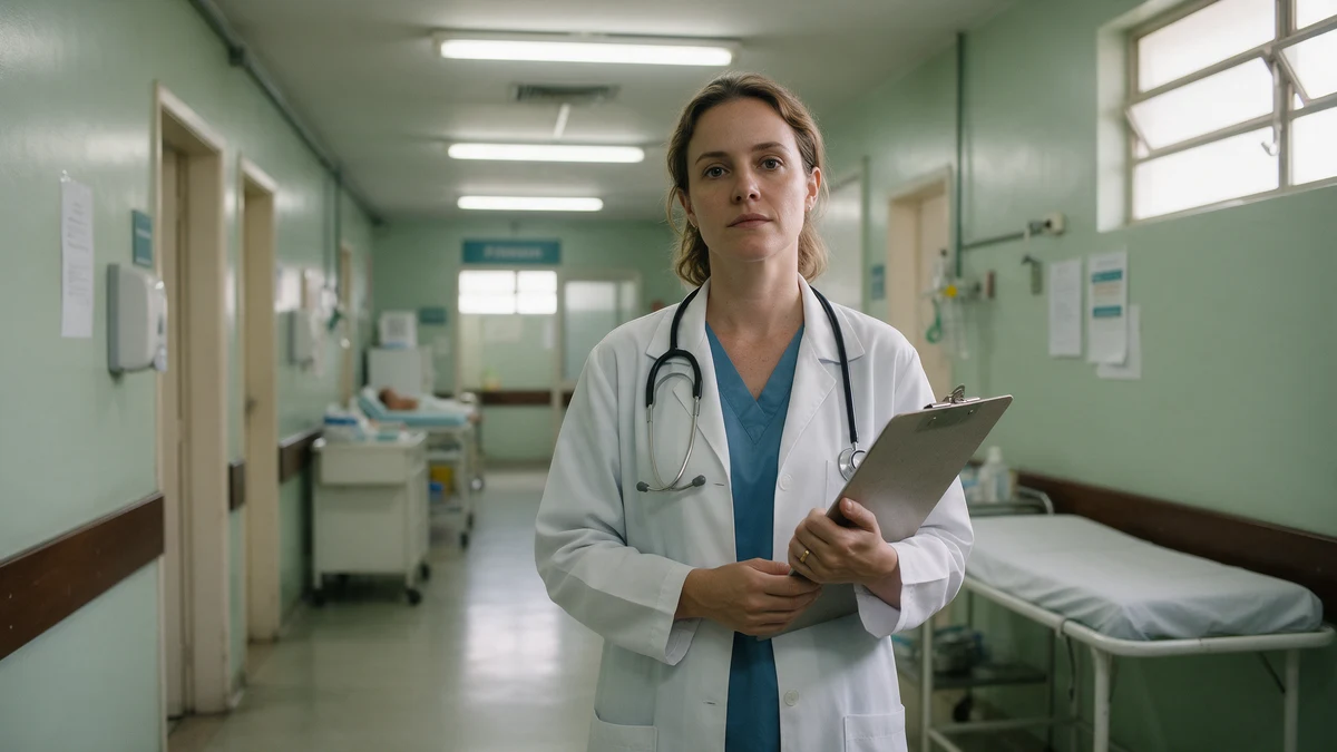 Médica em corredor de hospital público, imagem ilustrativa