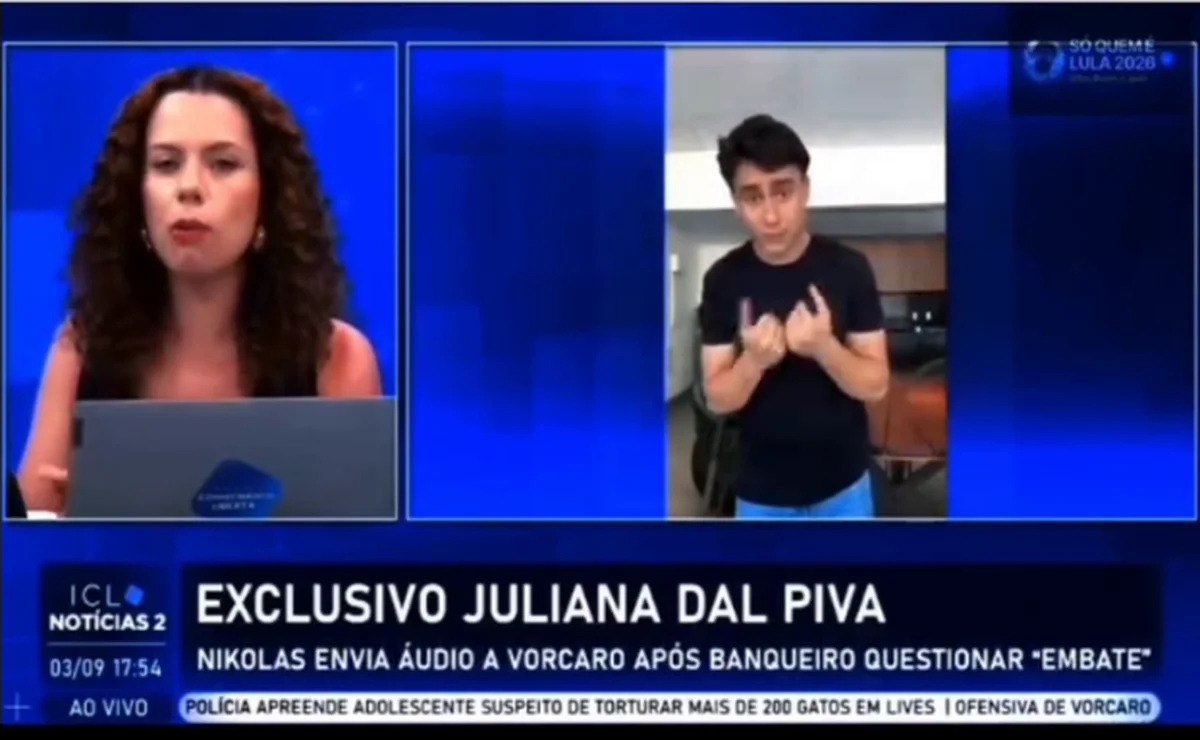 Cobertura do ICL Notícias com Juliana Dal Piva sobre áudio em que Nikolas Ferreira responde a Daniel Vorcaro depois de o banqueiro questionar um possível embate entre os dois