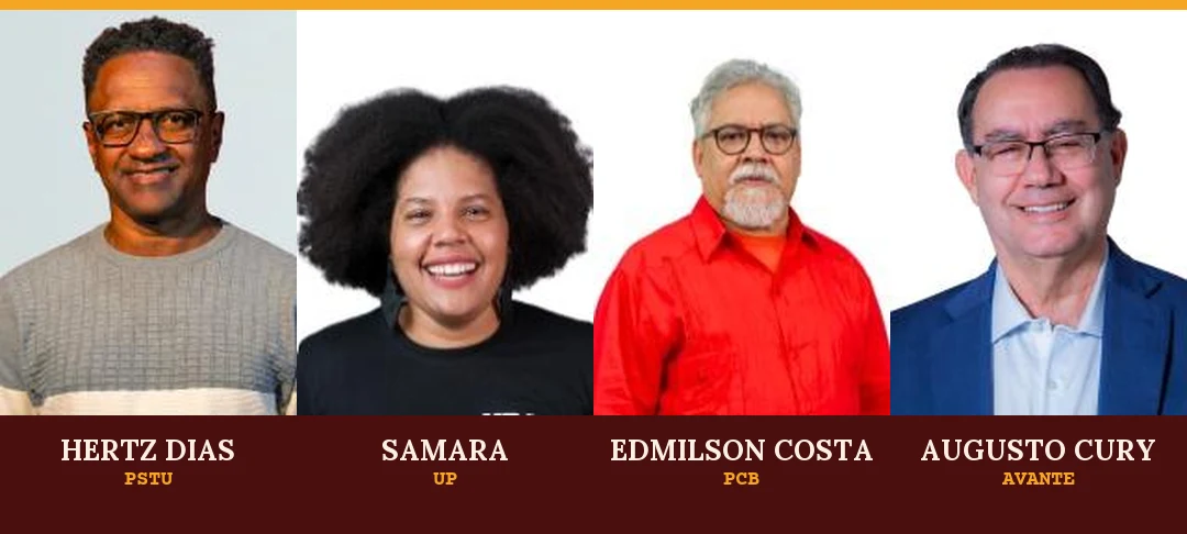 Fotos oficiais de candidatura de Hertz Dias, Samara, Edmilson Costa e Augusto Cury, lado a lado
