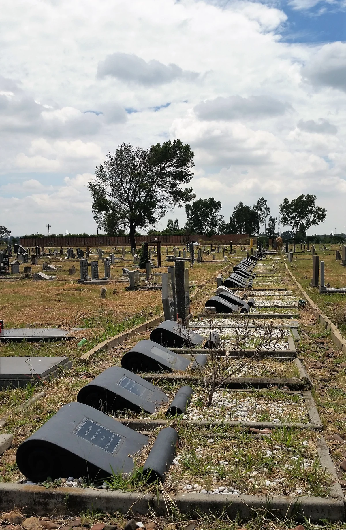 Fileira de t&uacute;mulos das v&iacute;timas do massacre de Sharpeville no cemit&eacute;rio Phelindaba